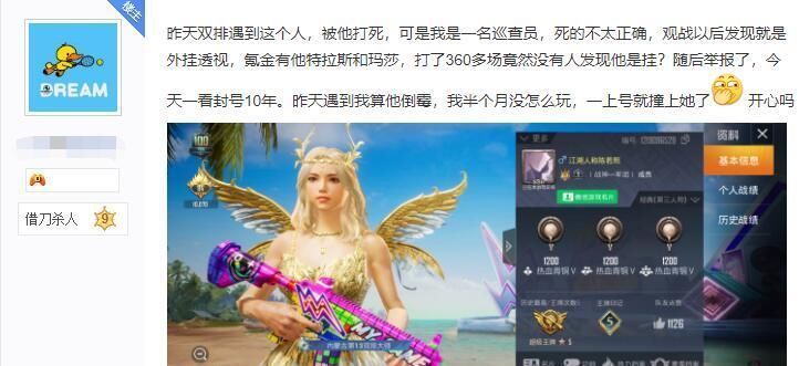 起码|“吃鸡”大哥撞到巡查员，账号被封十年，一看热力值起码充2万