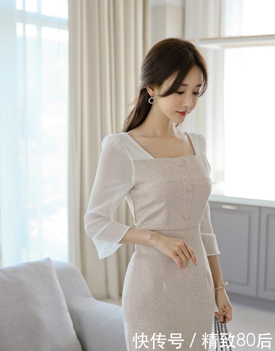 卡其色|孙允珠女装美图：搭配时尚卡其色包臀裙，尽显优雅时尚气质