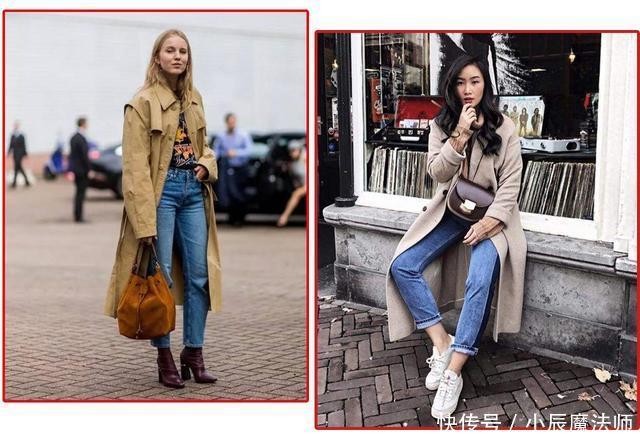 气质|穿腻了风衣+阔腿裤，试试风衣+裙子和牛仔裤，一样高级有气质