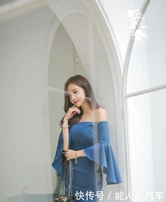  性感|美女孙允珠 蓝色露肩包臀裙 性感撩人写真