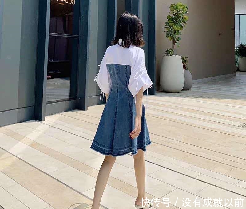  牛仔裙|拼接牛仔连衣裙，是白衬衫和牛仔裙的碰撞，是可爱和阳光