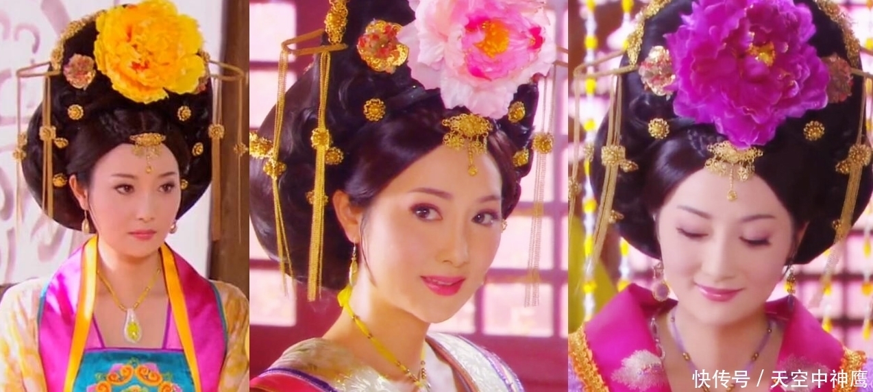 红蓝两色|现在的造型师都懒得设计了,头饰总是同款不同色,李未央一式四份