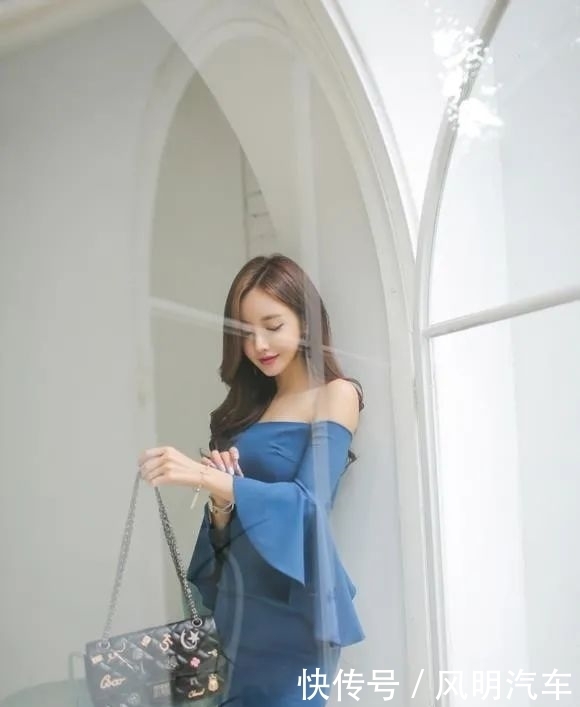  性感|美女孙允珠 蓝色露肩包臀裙 性感撩人写真